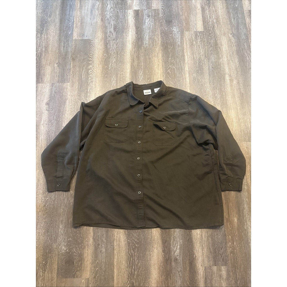 Bentley By Grand Court Women's 22W /2XL Brown Button Front Utility  Shirt Rayon